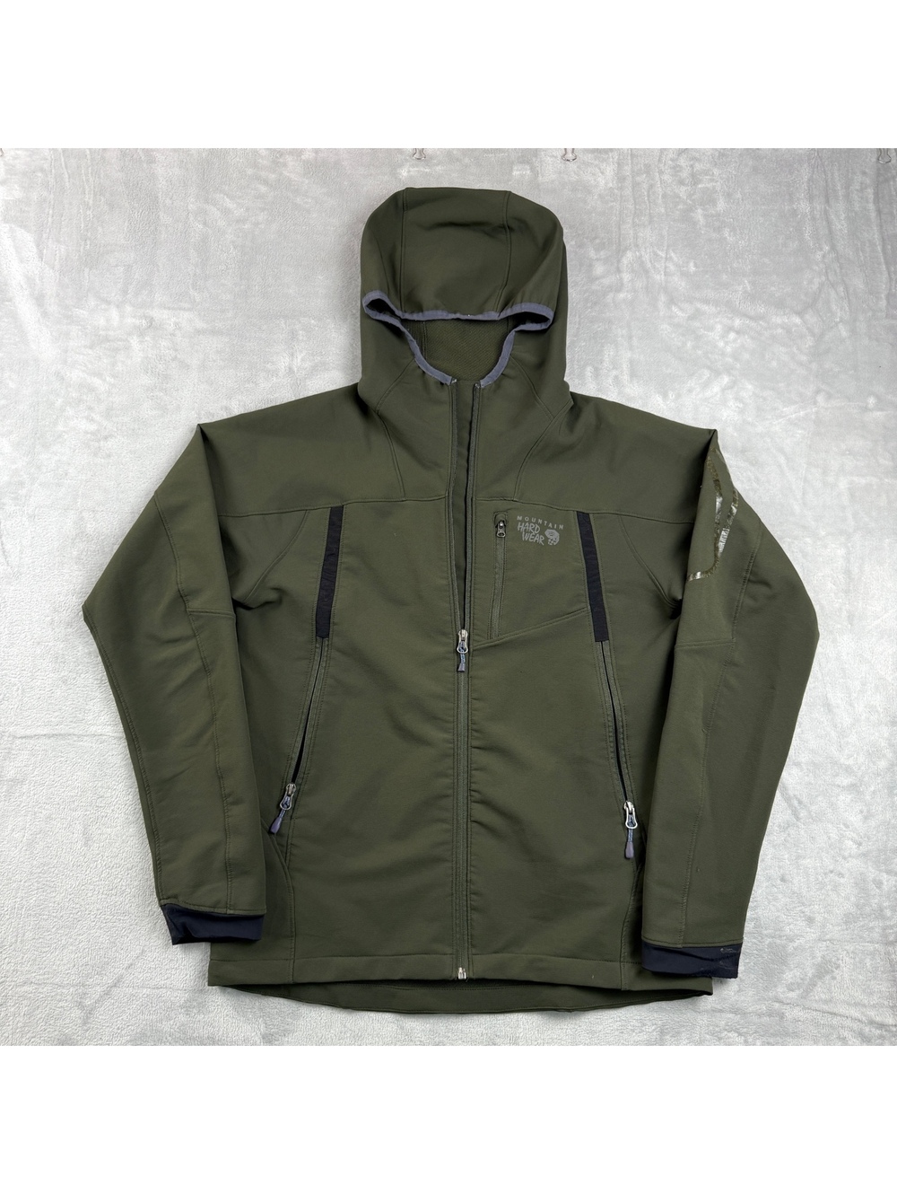 Mountain Hardwear Olive Green Hooded Softshell Jacket M Outdoor Hiking Gorpcore